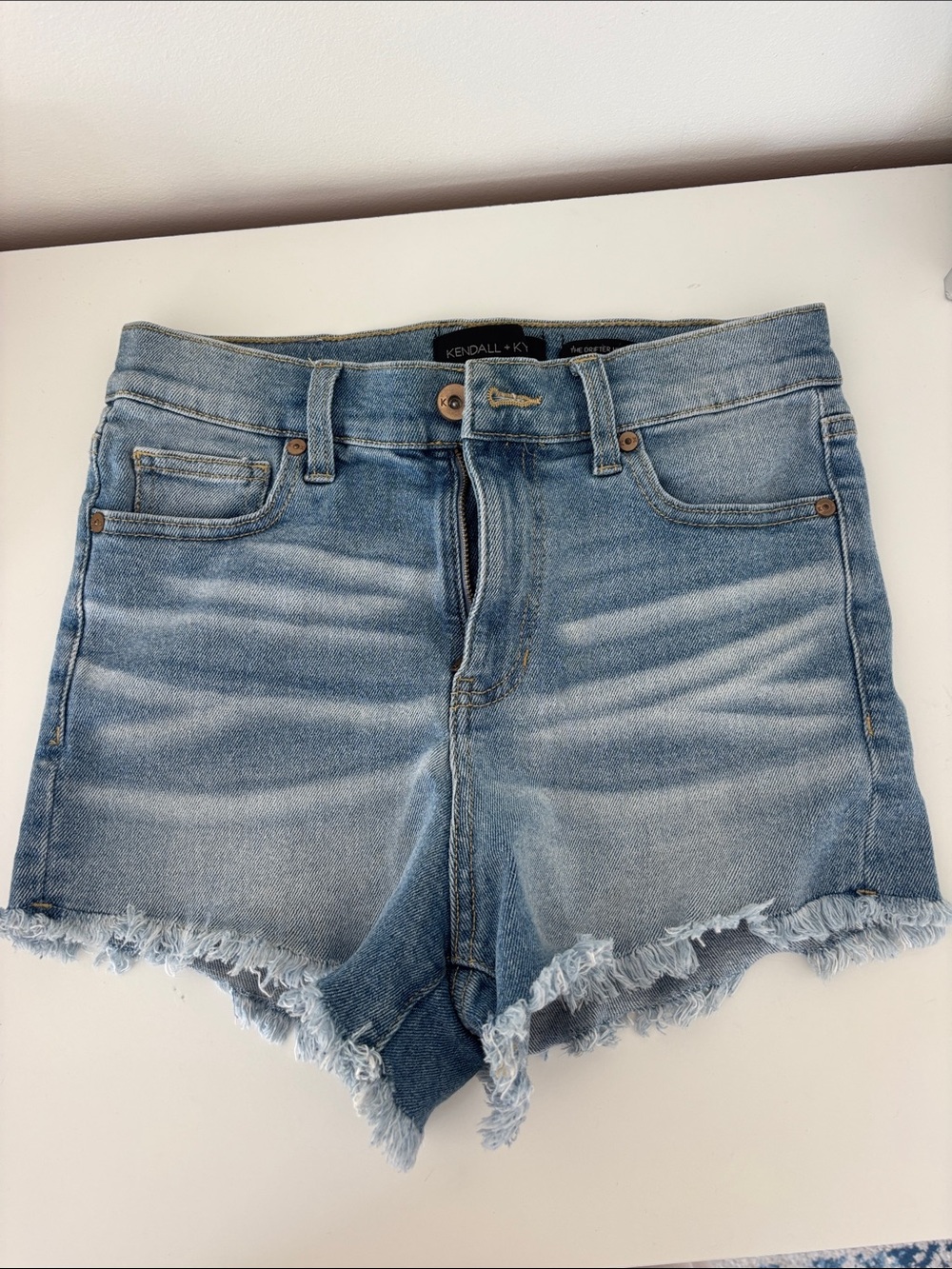 Kendall & Kylie Faded Blue Distressed Denim Shorts